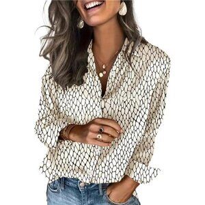 Satin Blouses Beige and Black Silk Button Down Shirts Long Sleeve Business